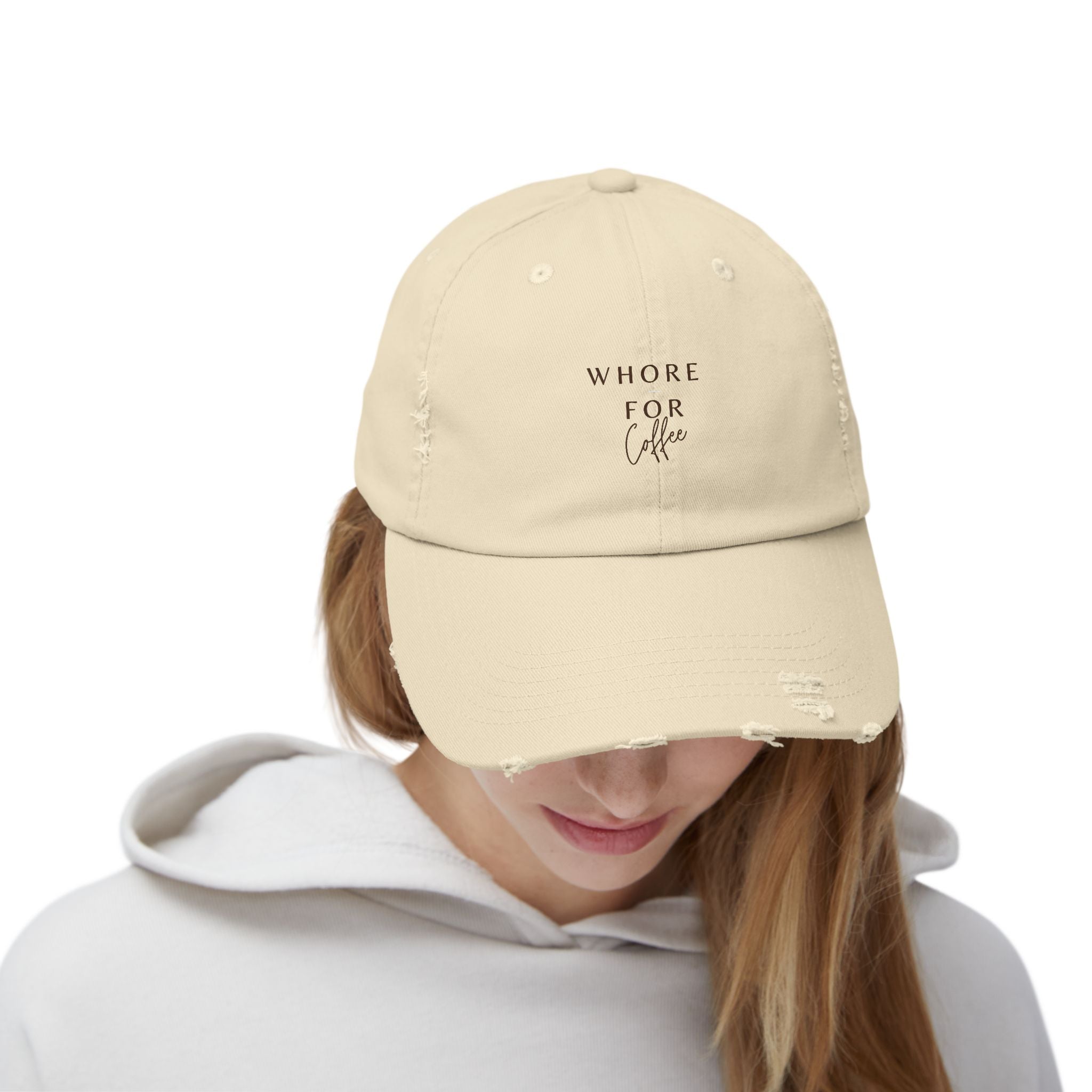 Whore for Coffee Lover Distressed Hat