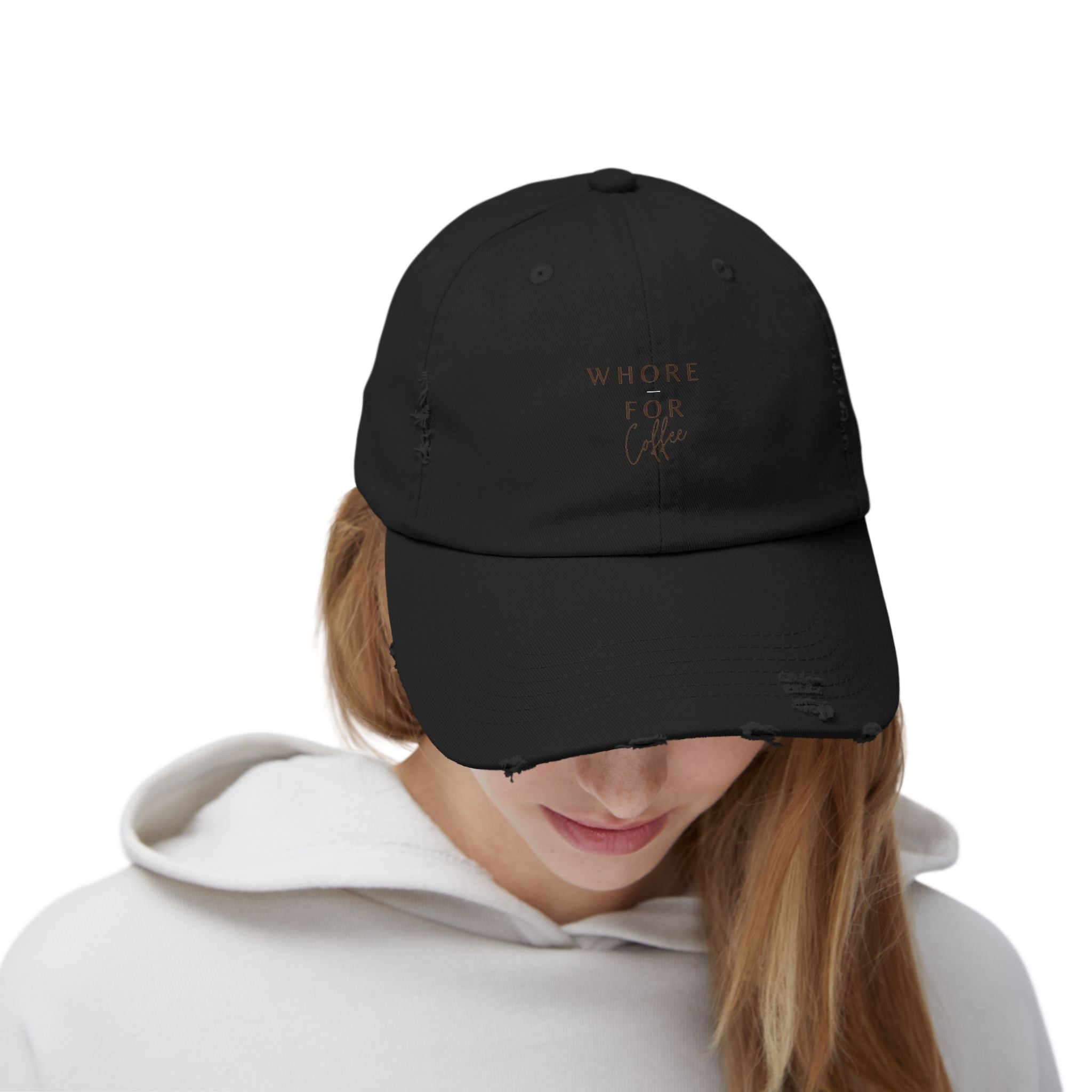 Whore for Coffee Lover Distressed Hat
